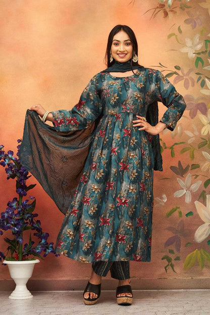 CHANDERI PRINTED ANARKALI SUITS