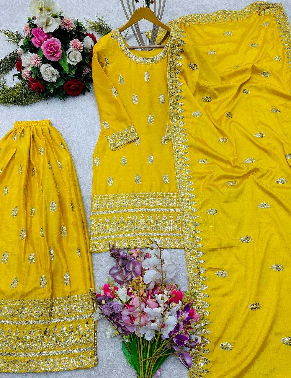 ✨ Chinon Silk Embroidery Wedding Sharara Suits! ✨