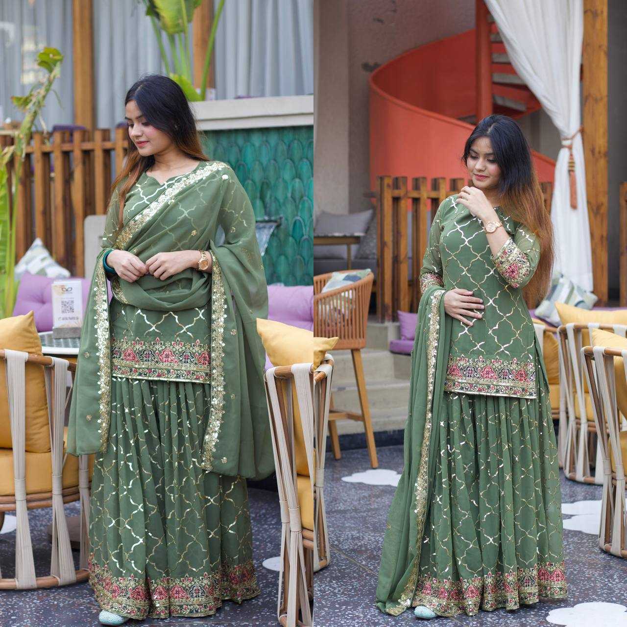 Georgette  Sharara Palazzo suit