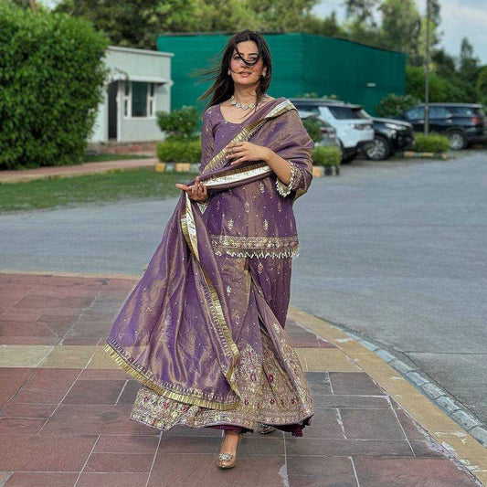 Silk Net Embroidered Palazzo Suit