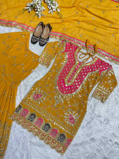 Amazing Faux Georgette Sharara Suit
