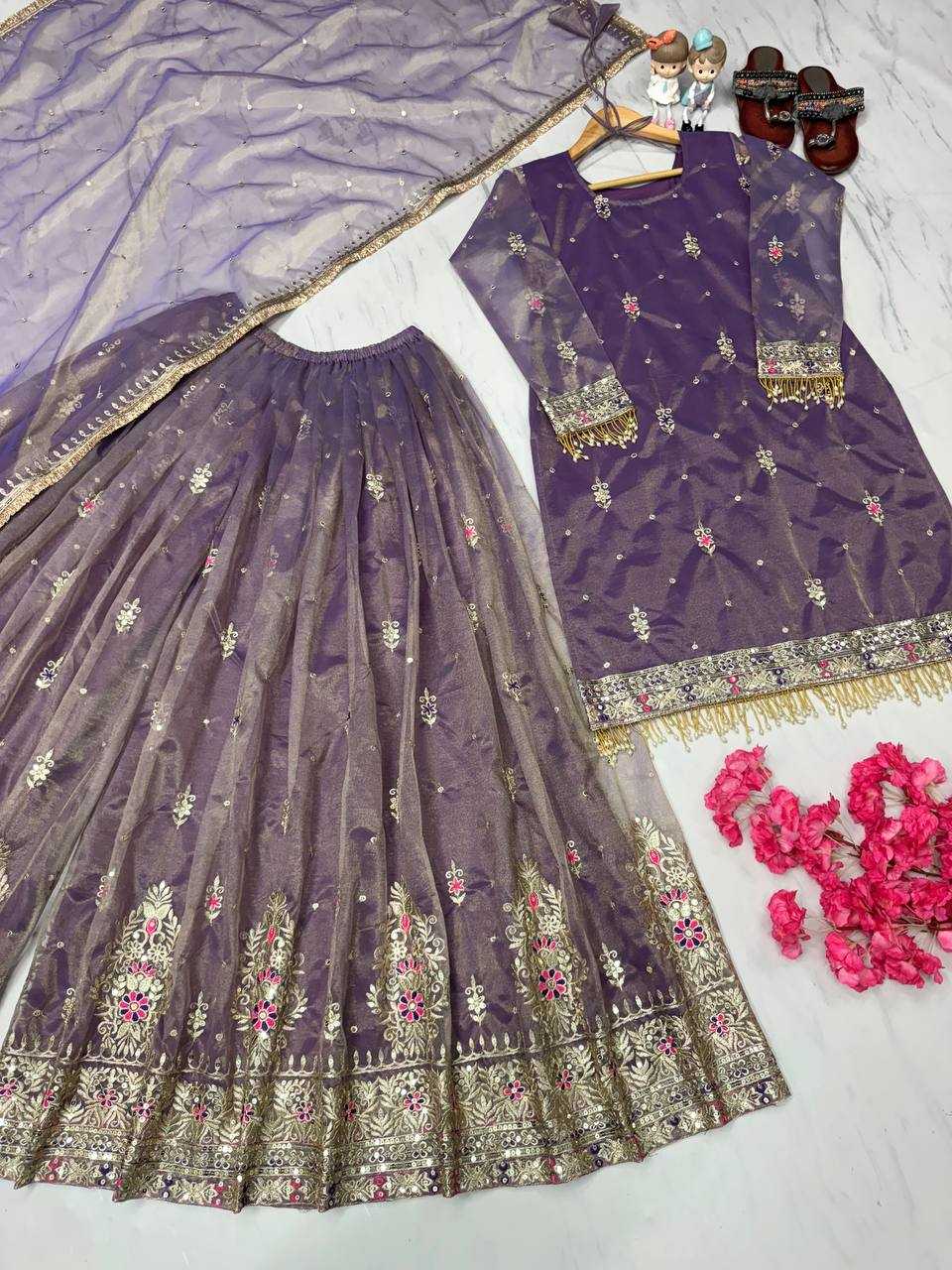 Silk Net Embroidered Palazzo Suit