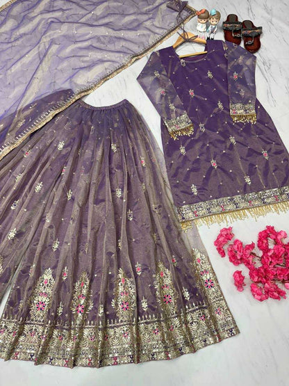 Silk Net Embroidered Palazzo Suit