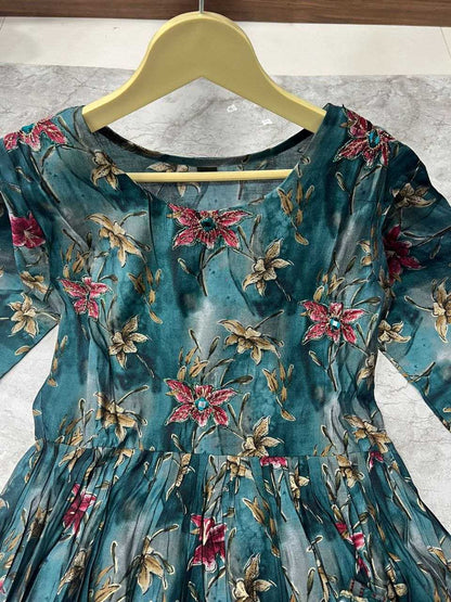 CHANDERI PRINTED ANARKALI SUITS