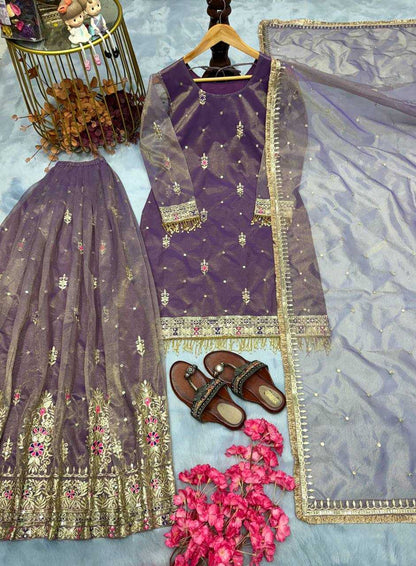 Silk Net Embroidered Palazzo Suit