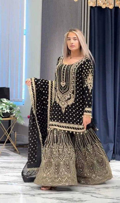 Faux Georgette Embroidery Palazzo Suit