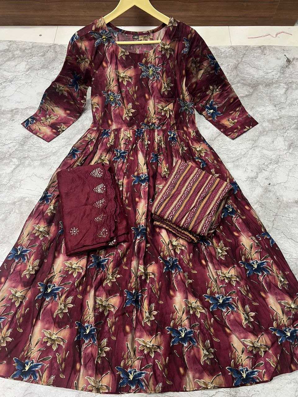 CHANDERI PRINTED ANARKALI SUITS