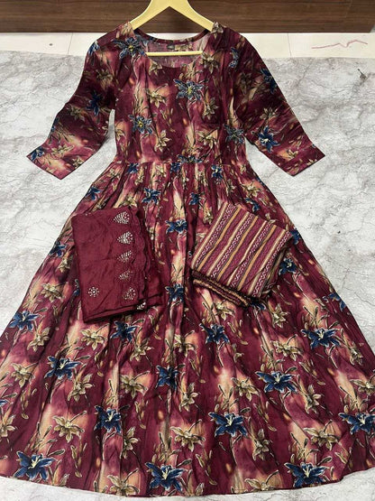 CHANDERI PRINTED ANARKALI SUITS