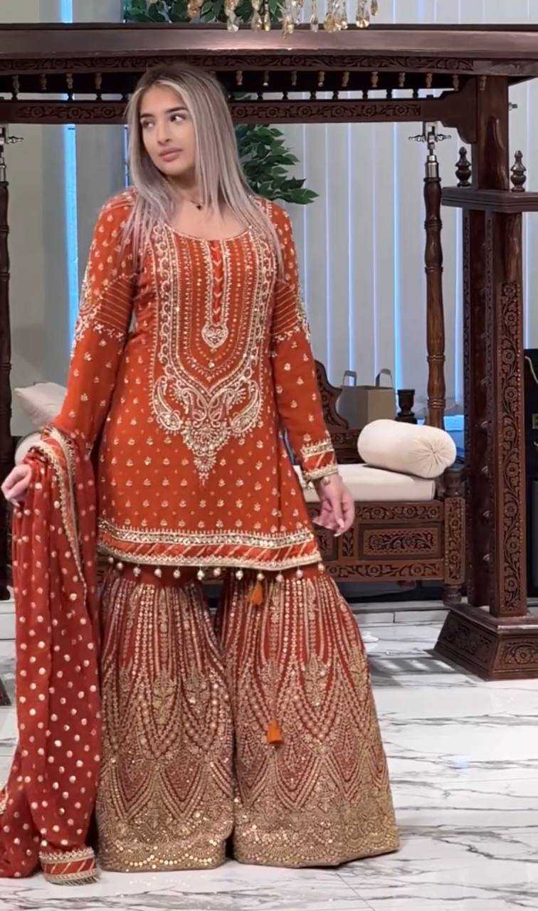 Faux Georgette Embroidery Palazzo Suit
