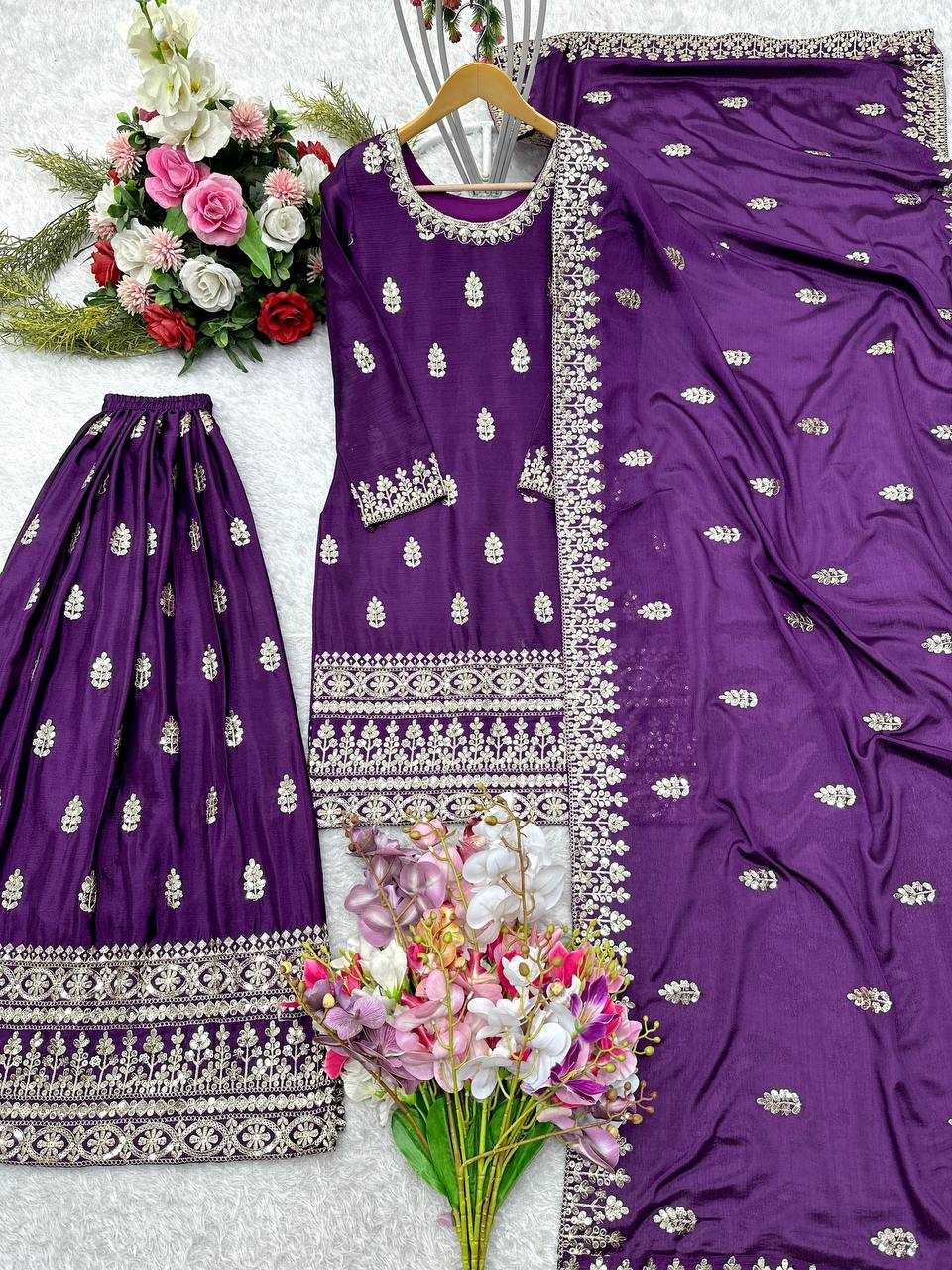 ✨ Chinon Silk Embroidery Wedding Sharara Suits! ✨