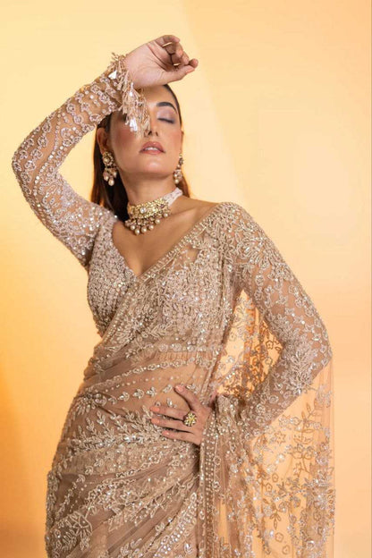 Butterfly Net  Embroidered  Saree With Blouse Wedding Collections