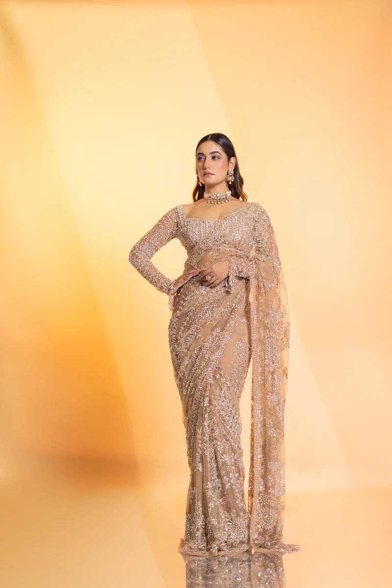 Butterfly Net  Embroidered  Saree With Blouse Wedding Collections