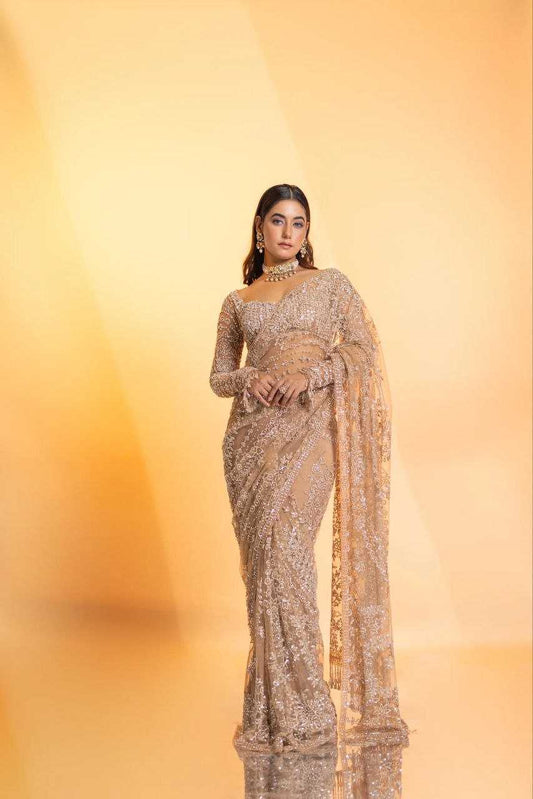 Butterfly Net  Embroidered  Saree With Blouse Wedding Collections
