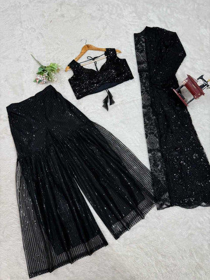 Butterfly Net Indo Western Party wear  Sharara Salwar Suit