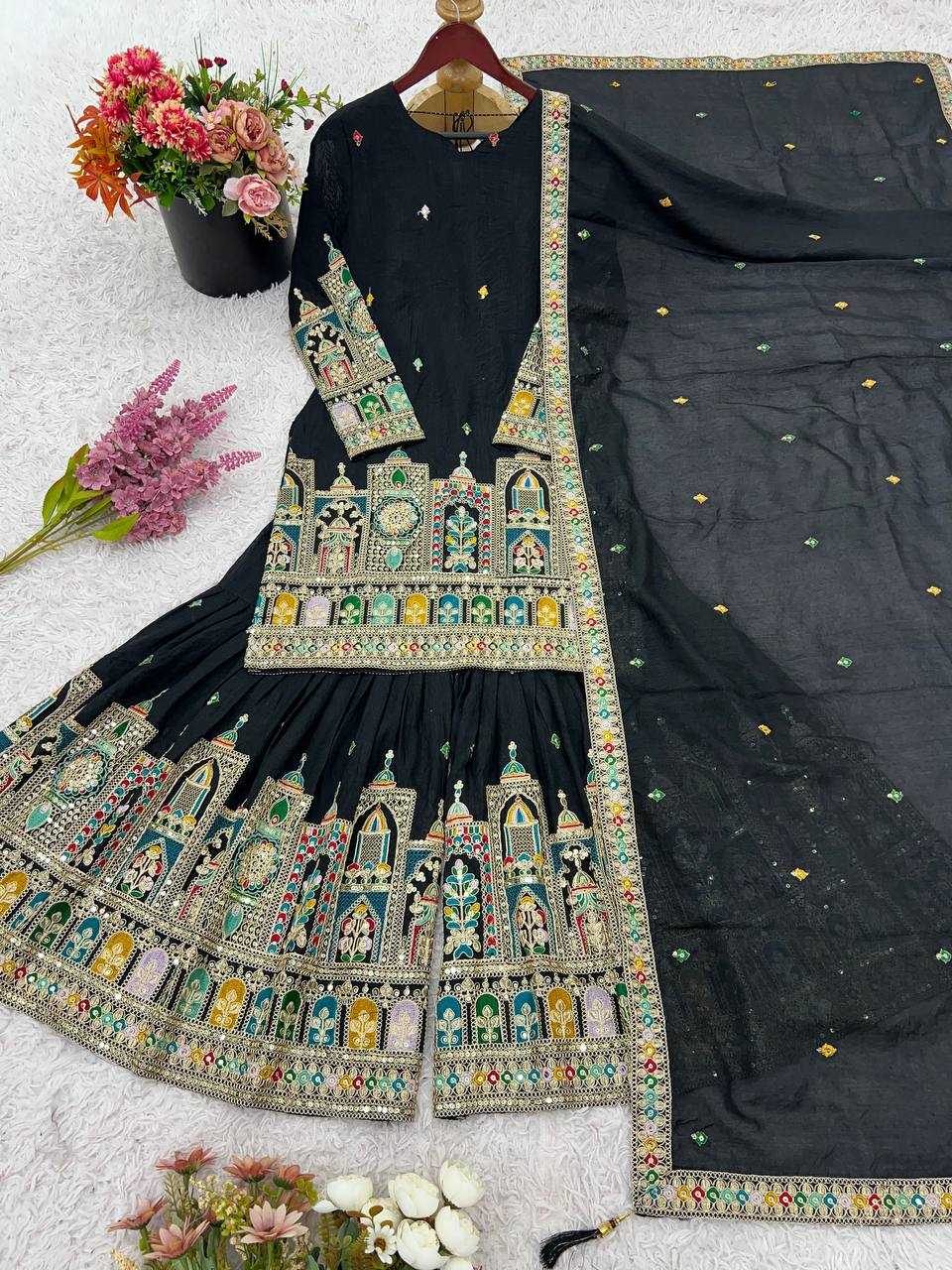 Chinon  Silk   Embroidery Suits
