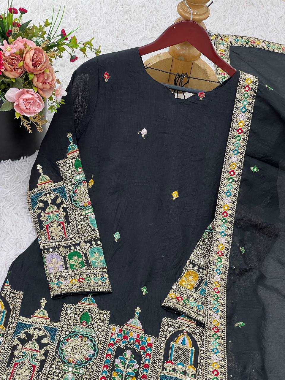 Chinon  Silk   Embroidery Suits