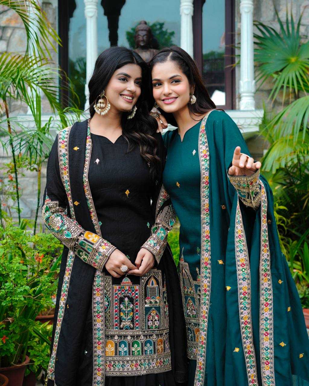 Chinon  Silk   Embroidery Suits