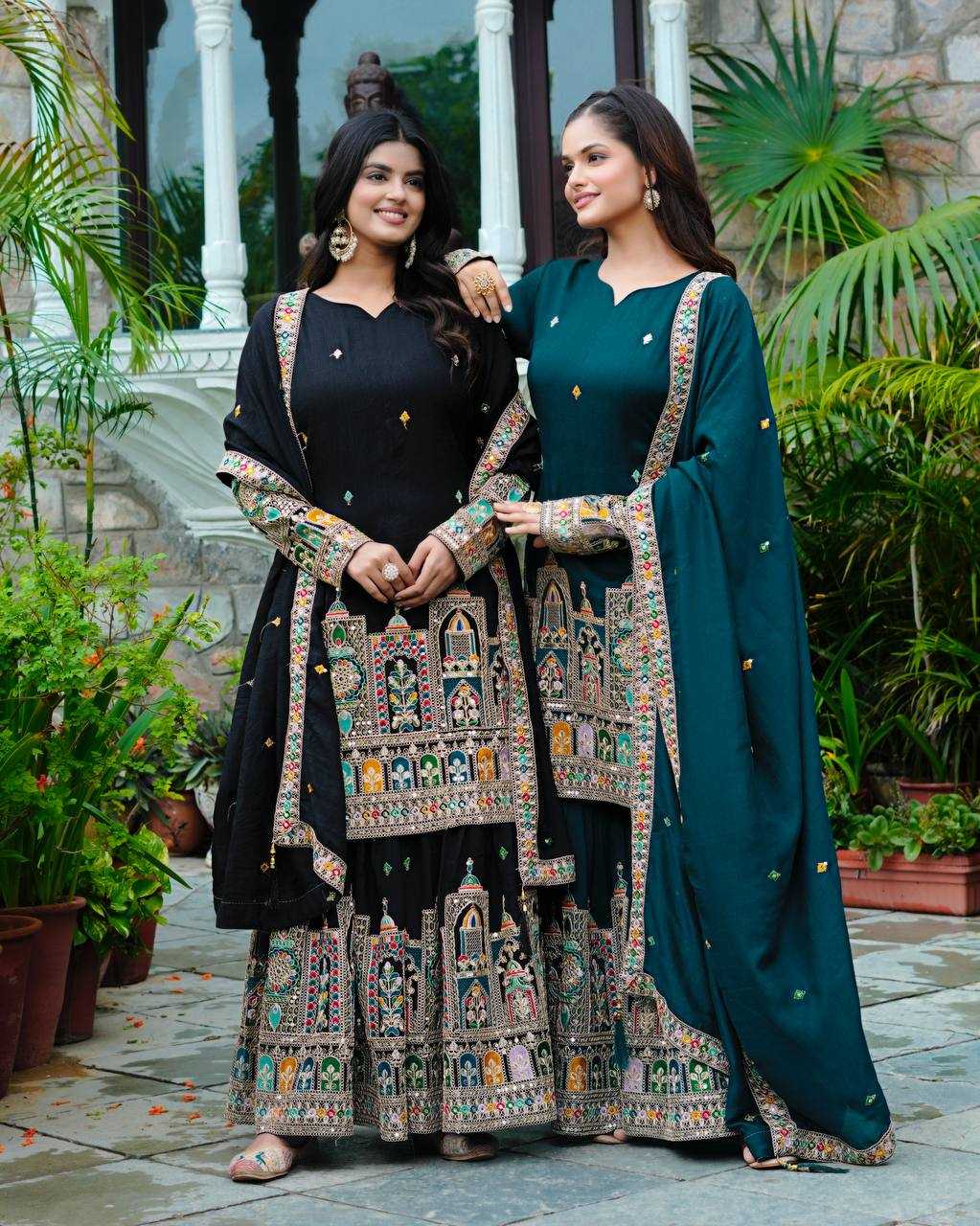 Chinon  Silk   Embroidery Suits