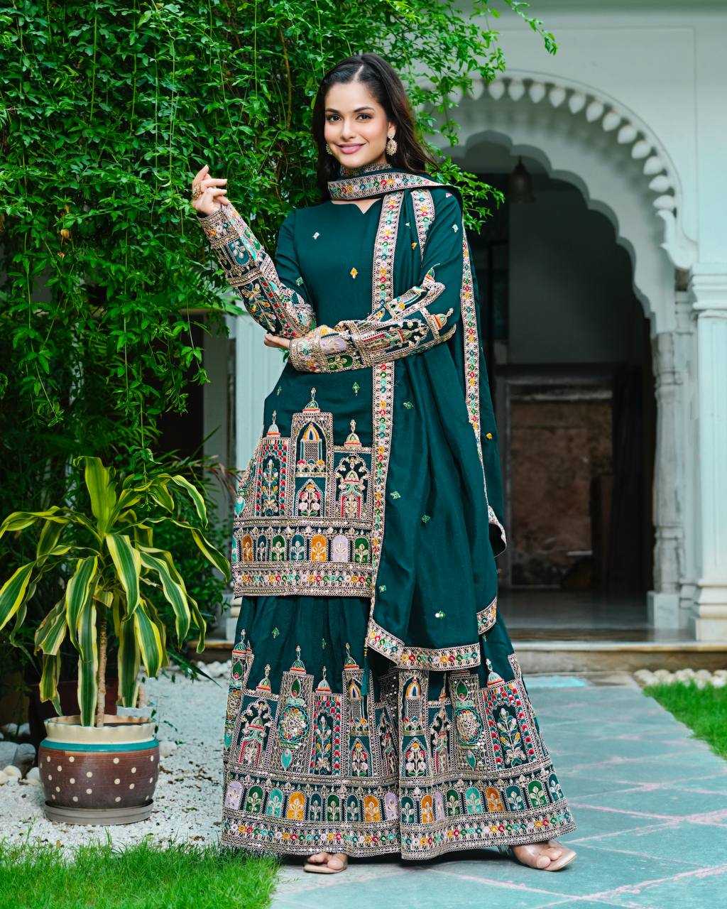 Chinon  Silk   Embroidery Suits