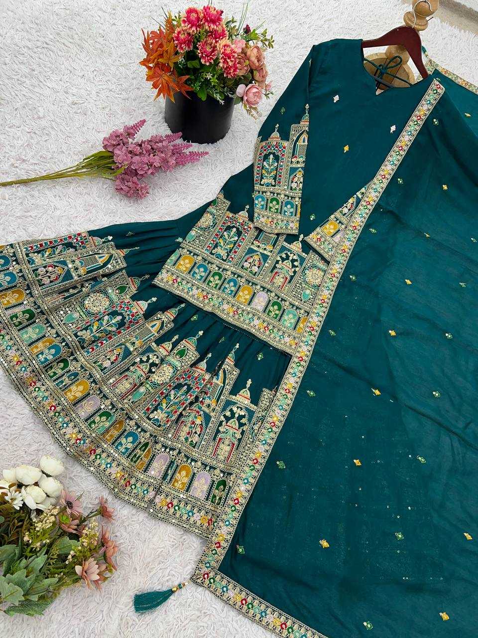 Chinon  Silk   Embroidery Suits
