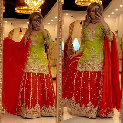 Chinon Embroidery Sharara Salwar Suits