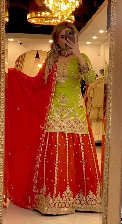 Chinon Embroidery Sharara Salwar Suits