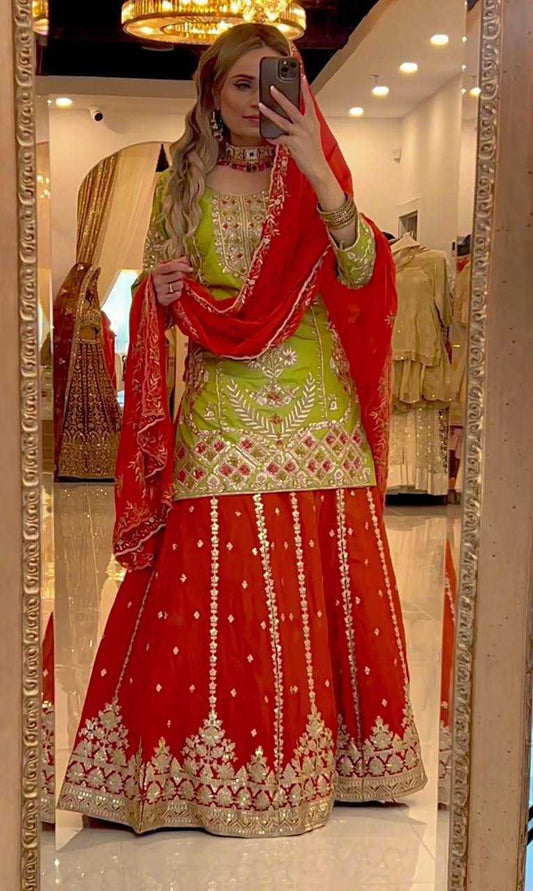Chinon Embroidery Sharara Salwar Suits