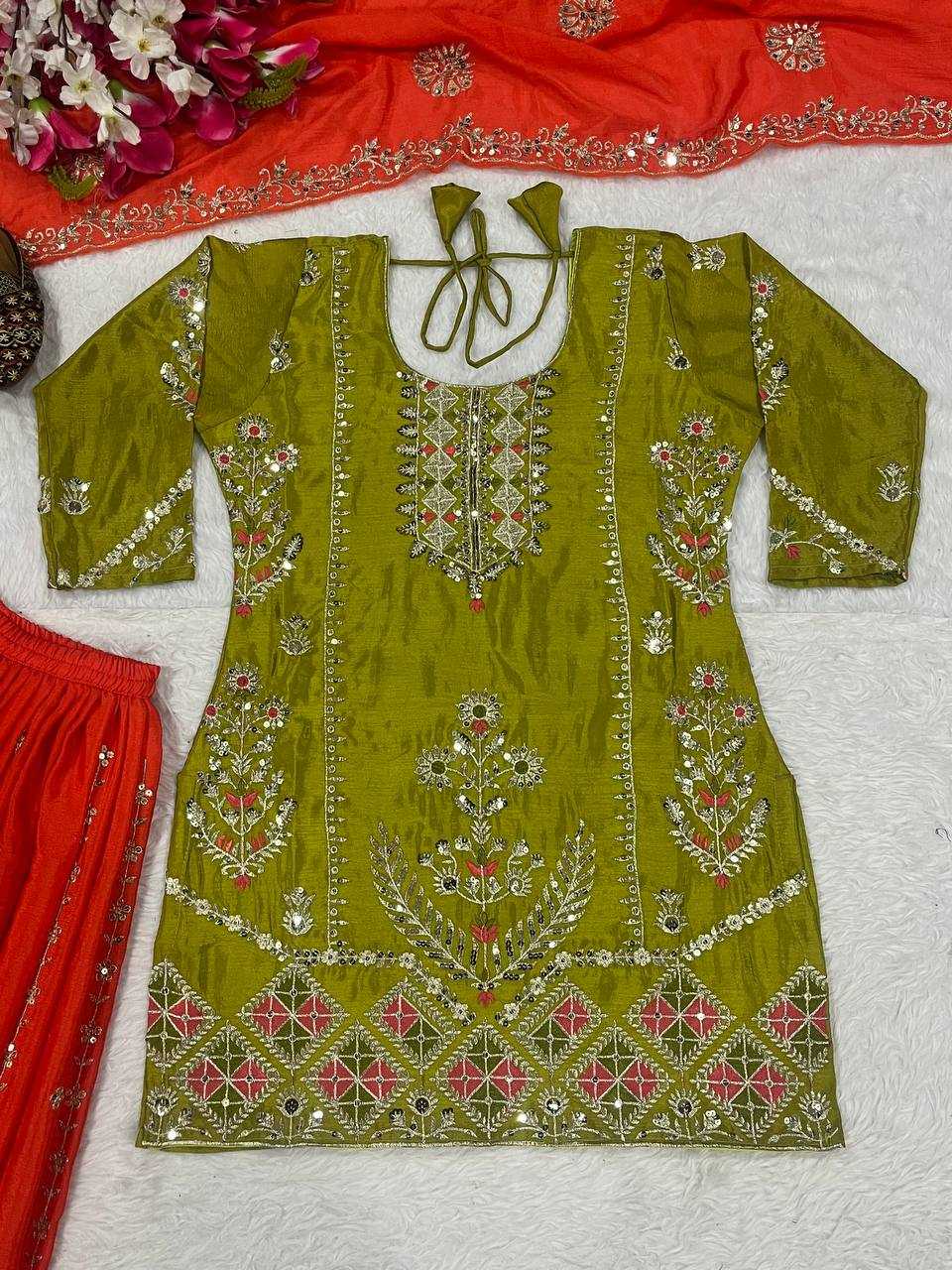 Chinon Embroidery Sharara Salwar Suits
