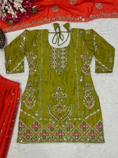 Chinon Embroidery Sharara Salwar Suits