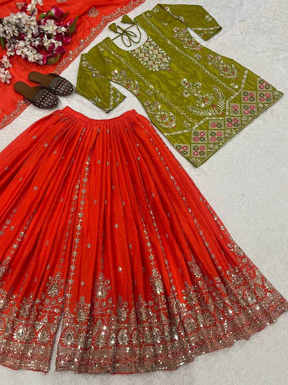 Chinon Embroidery Sharara Salwar Suits