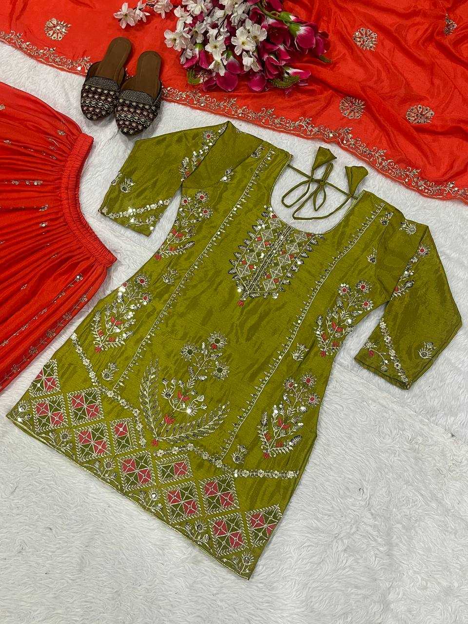 Chinon Embroidery Sharara Salwar Suits