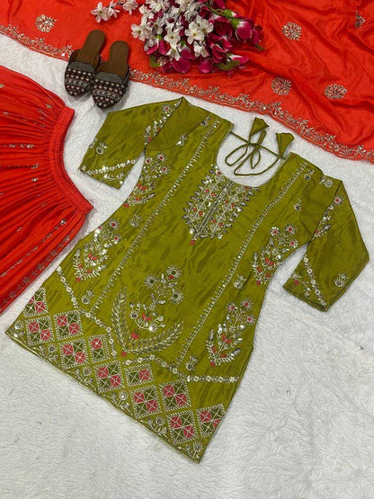 Chinon Embroidery Sharara Salwar Suits