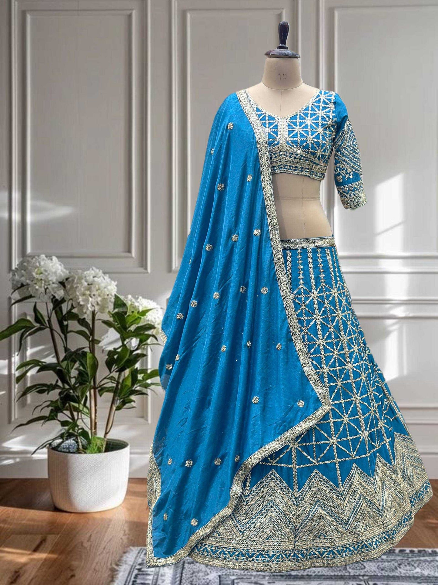 Chinon Sequins Wedding Lehengas With Cancan
