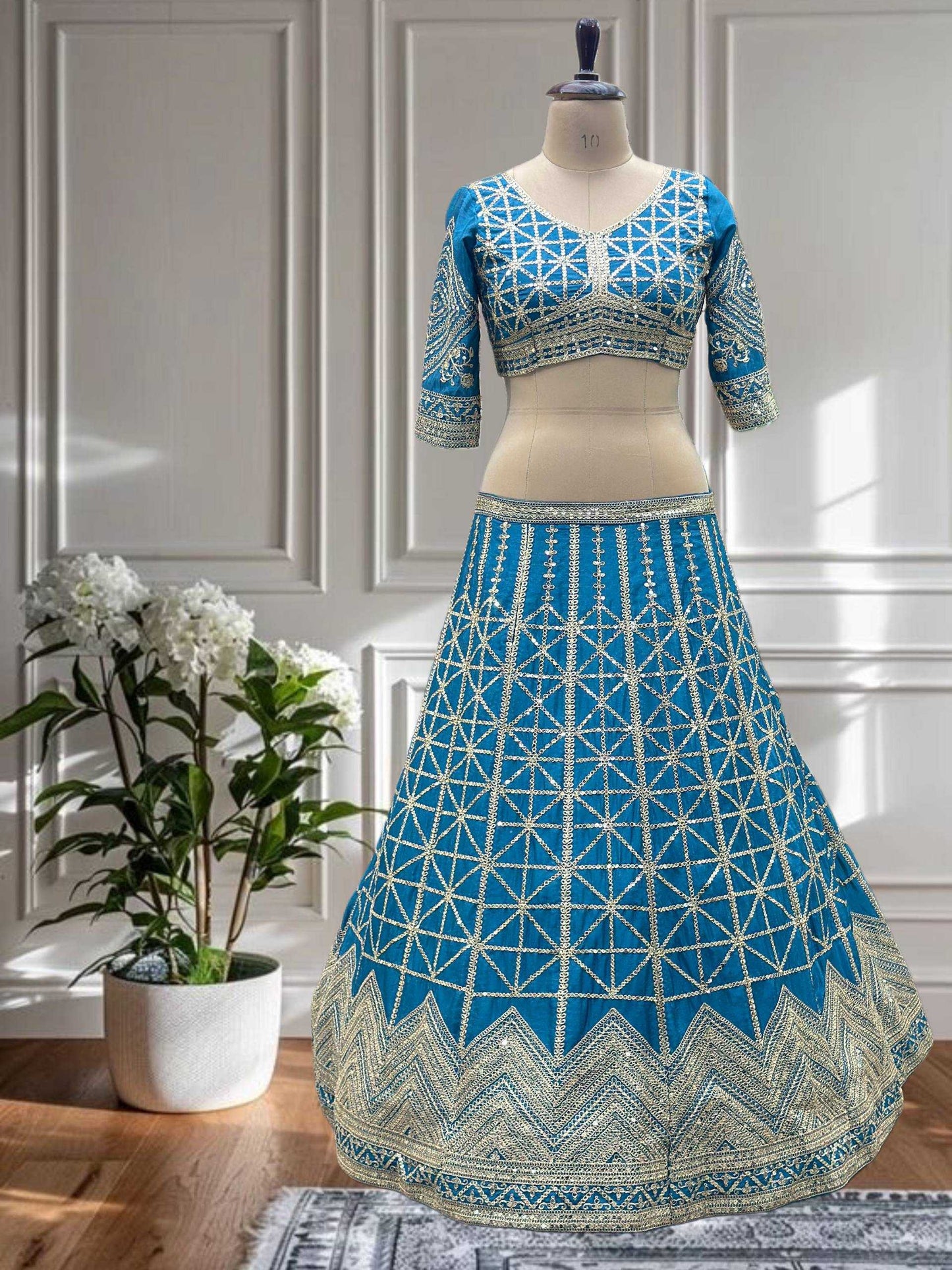 Chinon Sequins Wedding Lehengas With Cancan