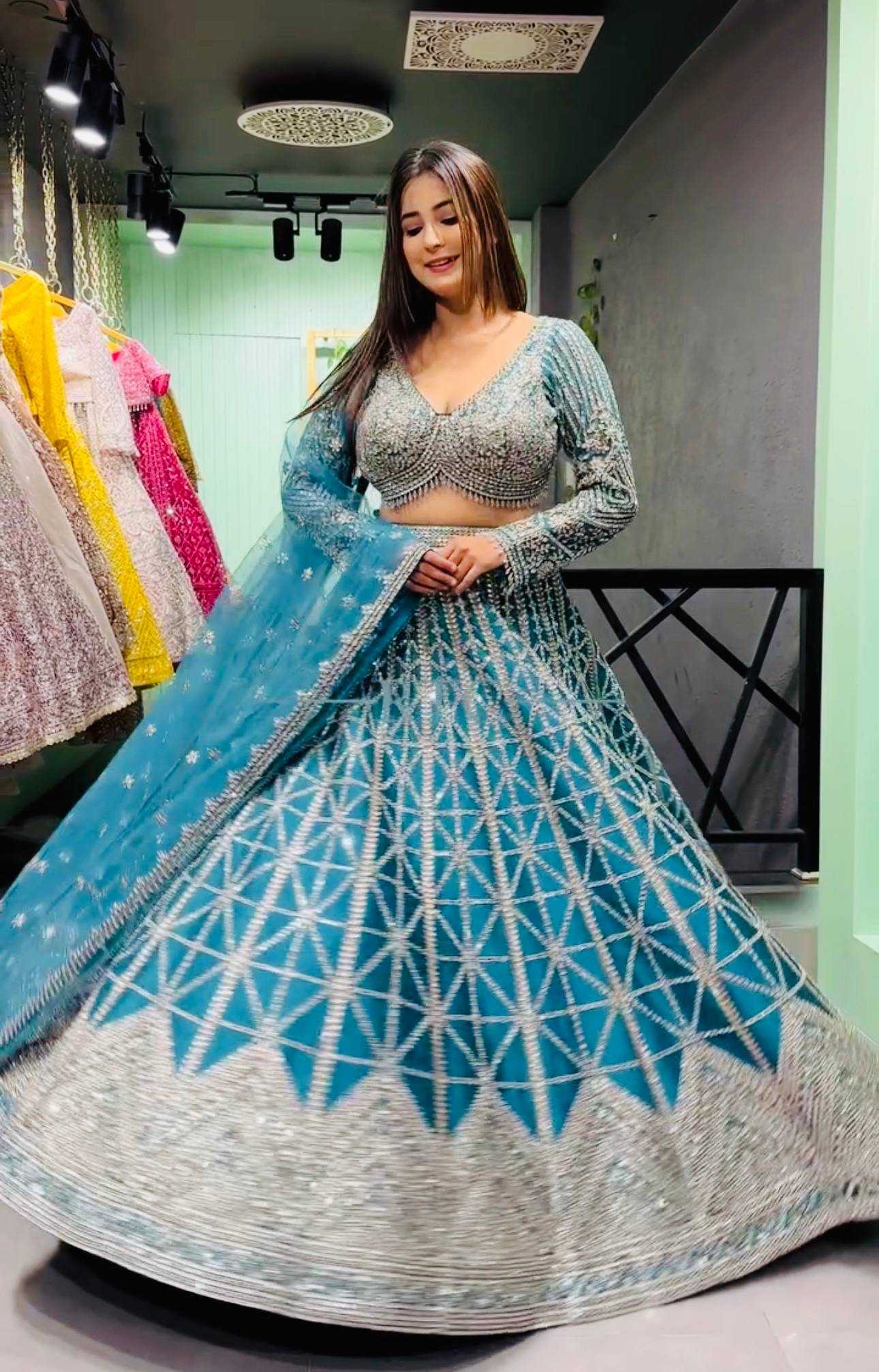 Chinon Sequins Wedding Lehengas With Cancan