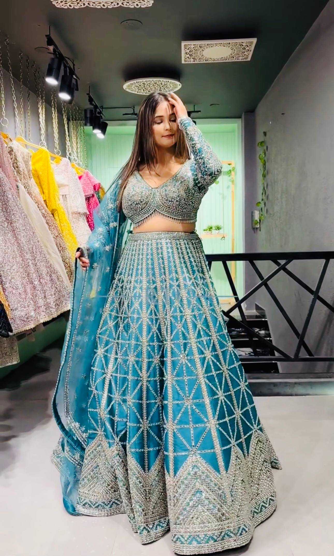 Chinon Sequins Wedding Lehengas With Cancan
