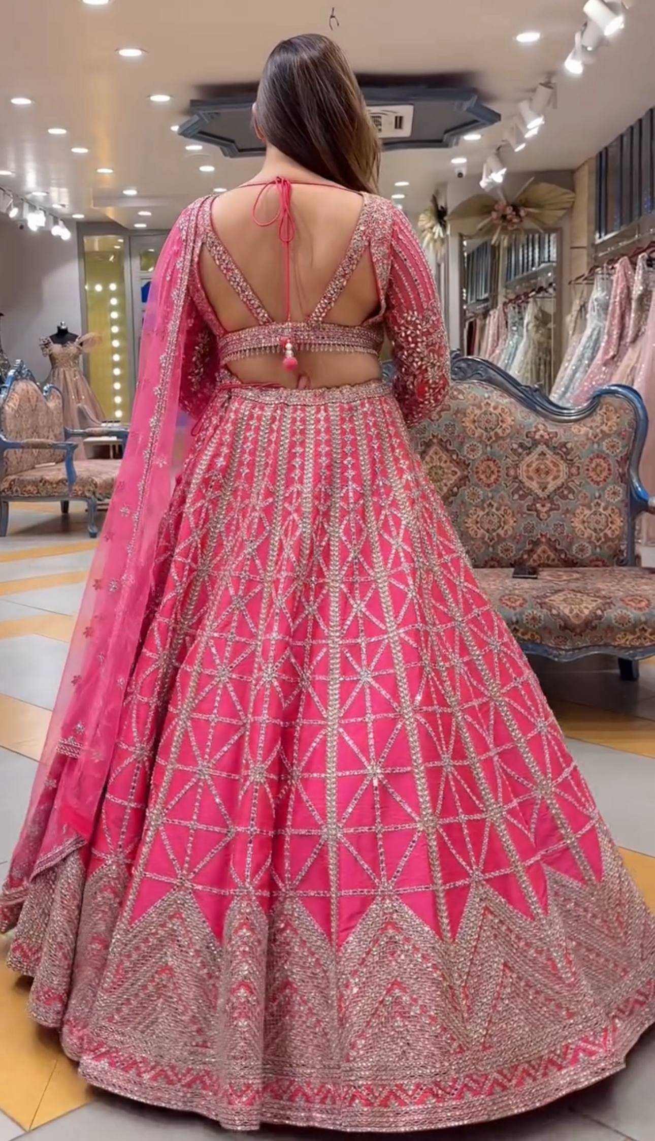 Chinon Sequins Wedding Lehengas With Cancan