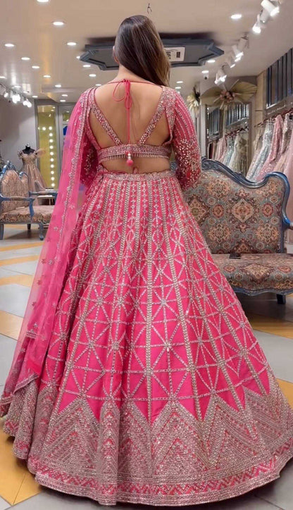 Chinon Sequins Wedding Lehengas With Cancan
