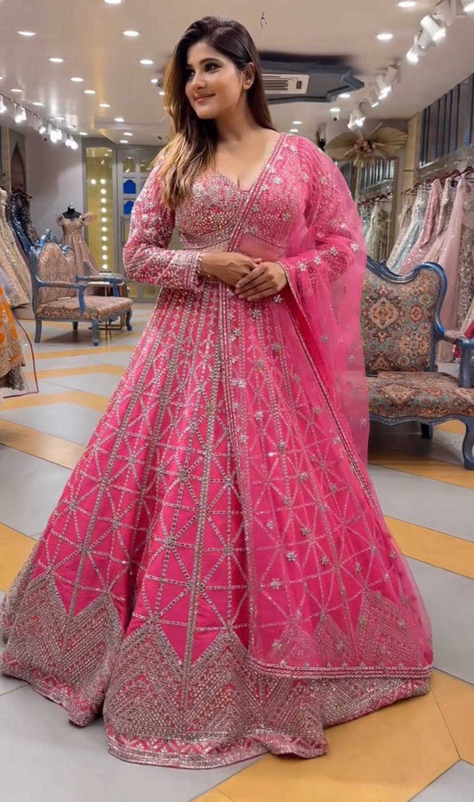 Chinon Sequins Wedding Lehengas With Cancan
