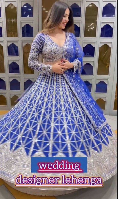 Chinon Sequins Wedding Lehengas With Cancan