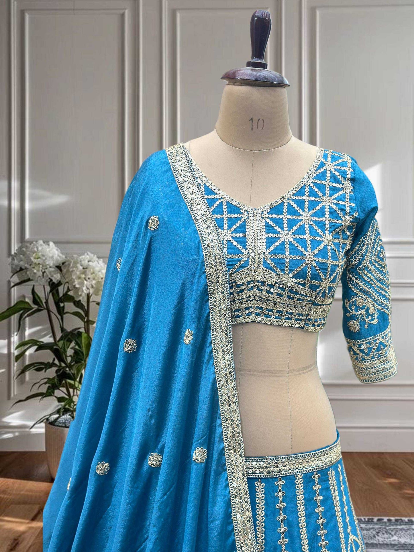 Chinon Sequins Wedding Lehengas With Cancan