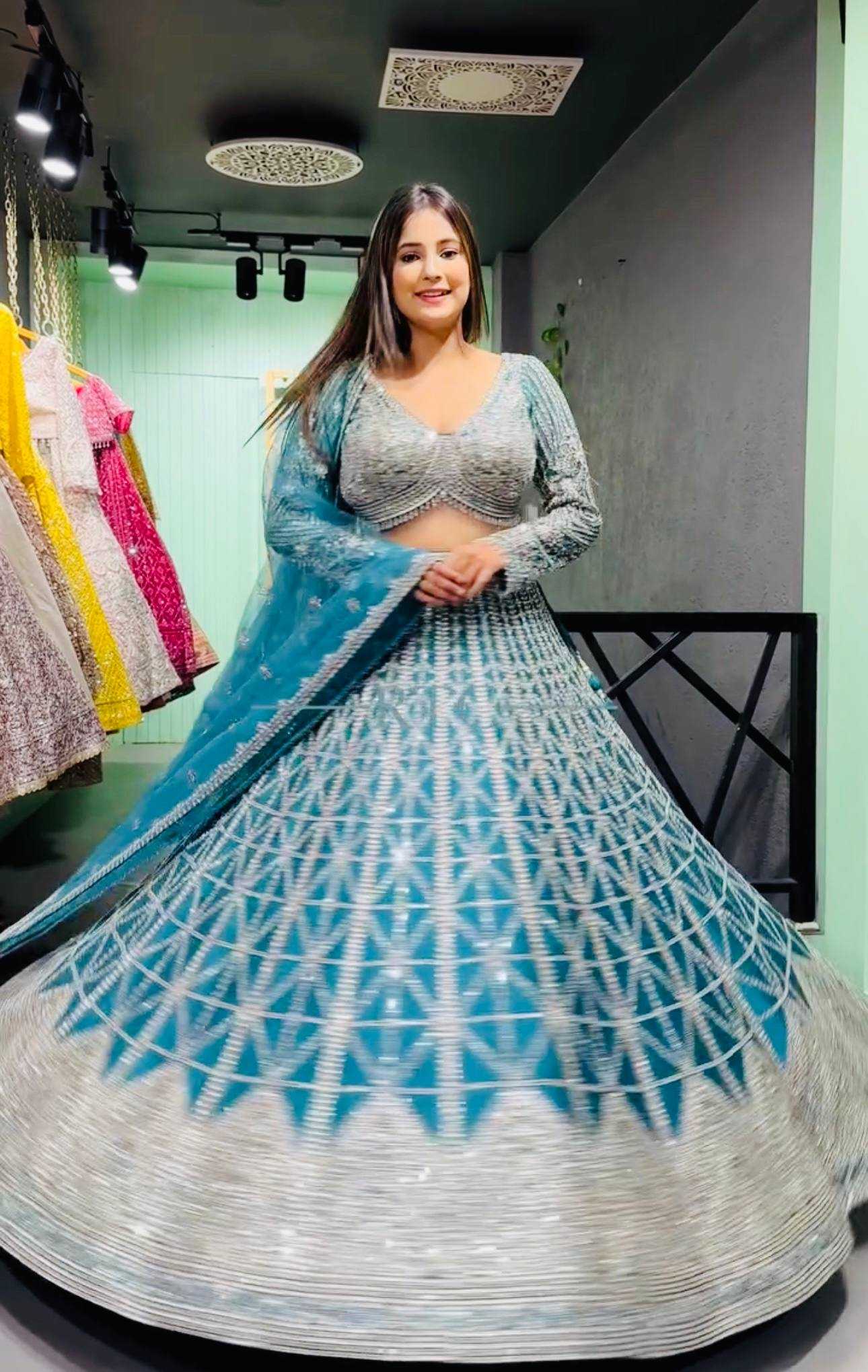 Chinon Sequins Wedding Lehengas With Cancan