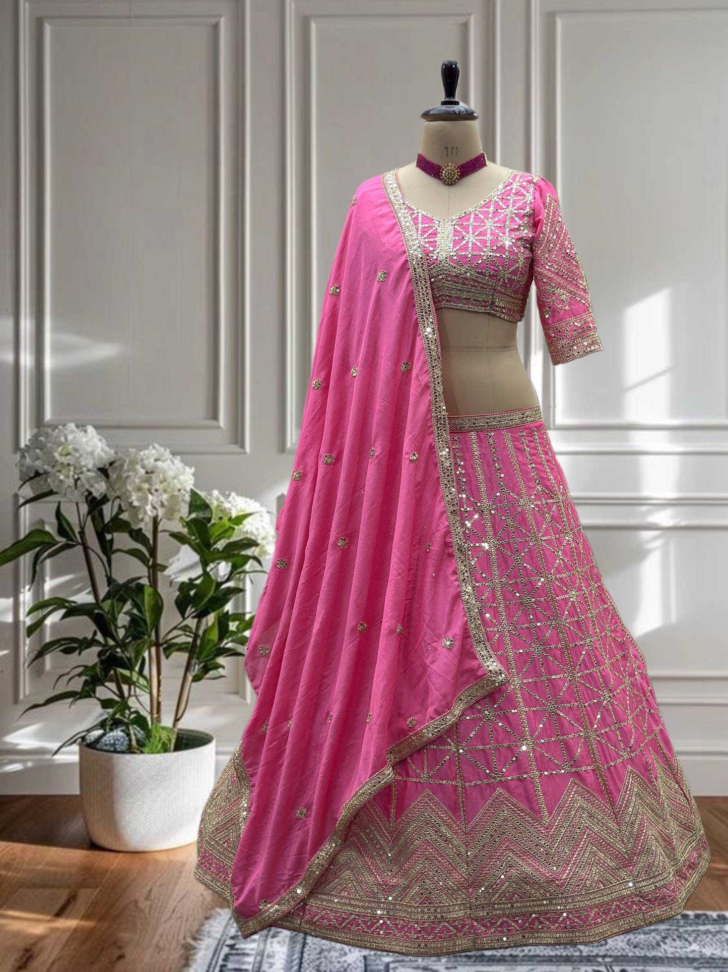 Chinon Sequins Wedding Lehengas With Cancan