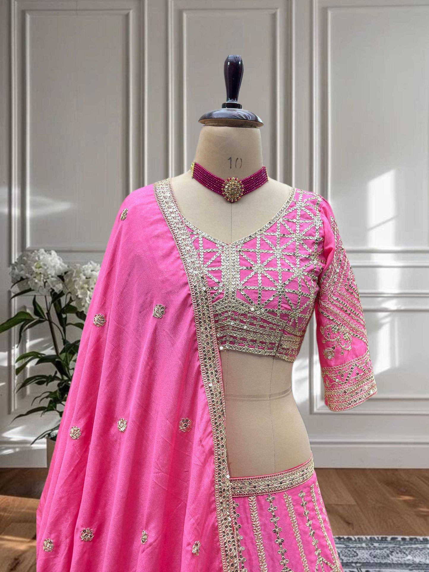 Chinon Sequins Wedding Lehengas With Cancan