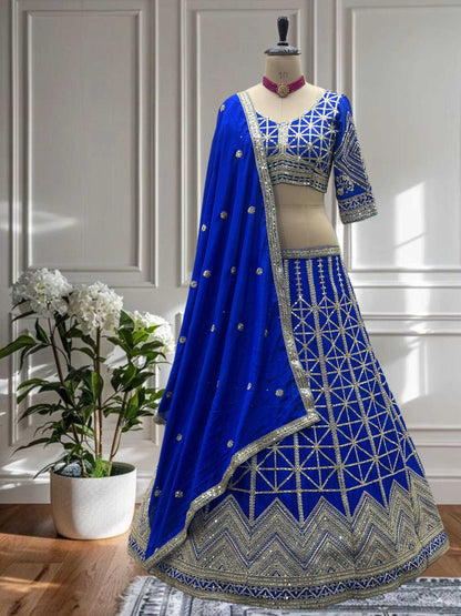 Chinon Sequins Wedding Lehengas With Cancan
