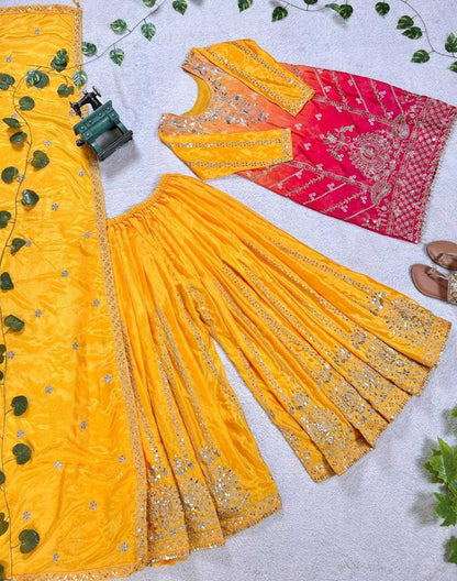 Chinon Embroidery  Sharara Salwar Suit
