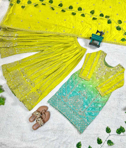 Chinon Embroidery  Sharara Salwar Suit