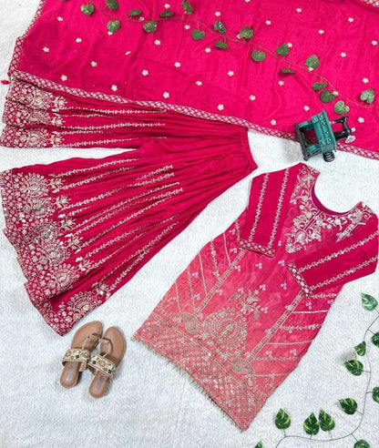 Chinon Embroidery  Sharara Salwar Suit