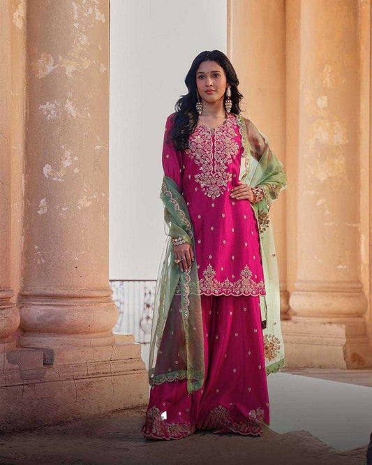 Chinon  Embroidery Sharara Salwar Party wear suits