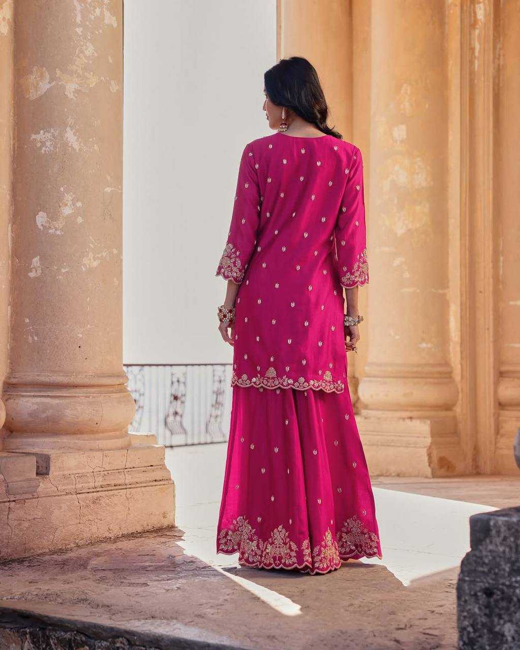 Chinon  Embroidery Sharara Salwar Party wear suits